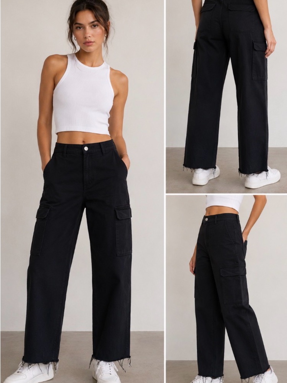 ZARA Women High Rise Straight Cargo Trousers Pants. Size US-2.